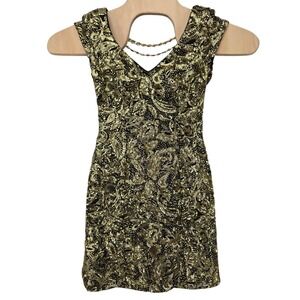 Alyce Paris Dress Womens 0 Sparkle Sequin Beaded Gold Cocktail Wedding Prom Mini